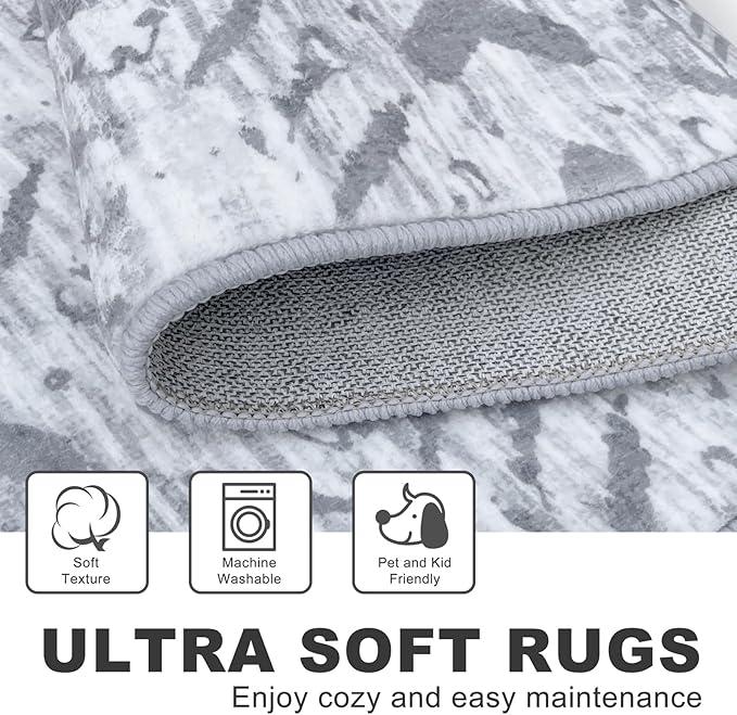 KILOCOCO Hallway Runner Rug 2.6'x18' Washable Printed Moroccan Runner Rugs Non Slip Entryway Rugs Soft Indoor Long Floor Rug for Bedroom Kitchen Living Room Geometric Boho Carpet Runners, Grey White