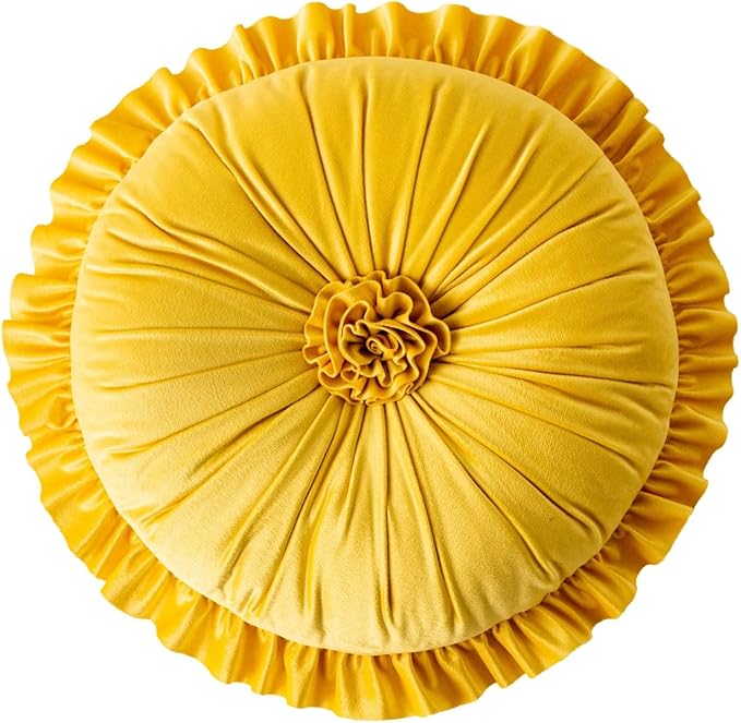 S SSOY Velvet Round Pillow - Ruffle Home Decoration, 13.7in
