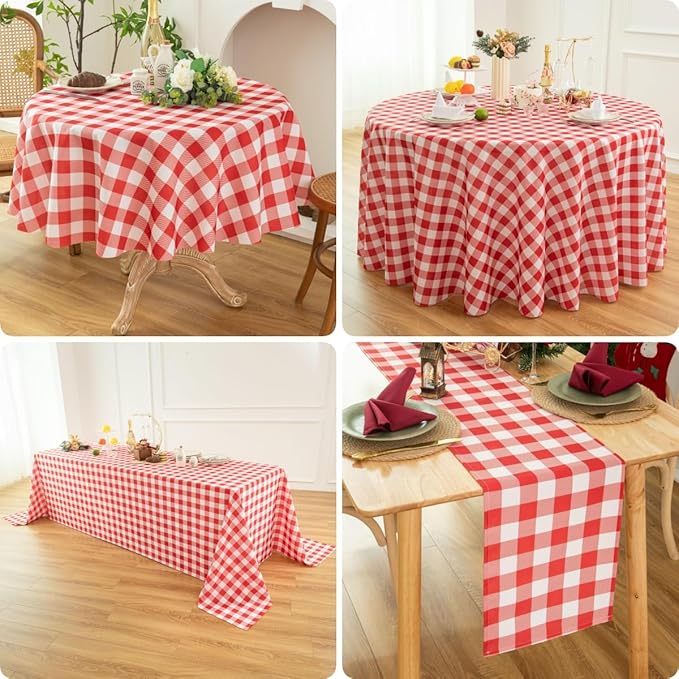 Waterproof Checkered Tablecloth Runner Fabric - Rectangle 12x108 Inch Classic Gingham Buffalo Plaid Table Cloth for Indoor/Outdoor Use - Table Cover for Kitchen, BBQs, and Parties