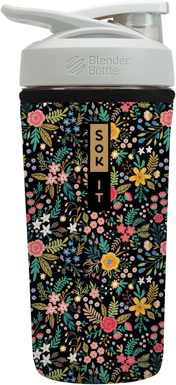 Sok It BotlSok Protein Blender Shaker Bottle Sleeve Insulated Neoprene Cover (English Garden Picnic, Fits 28oz Blender)