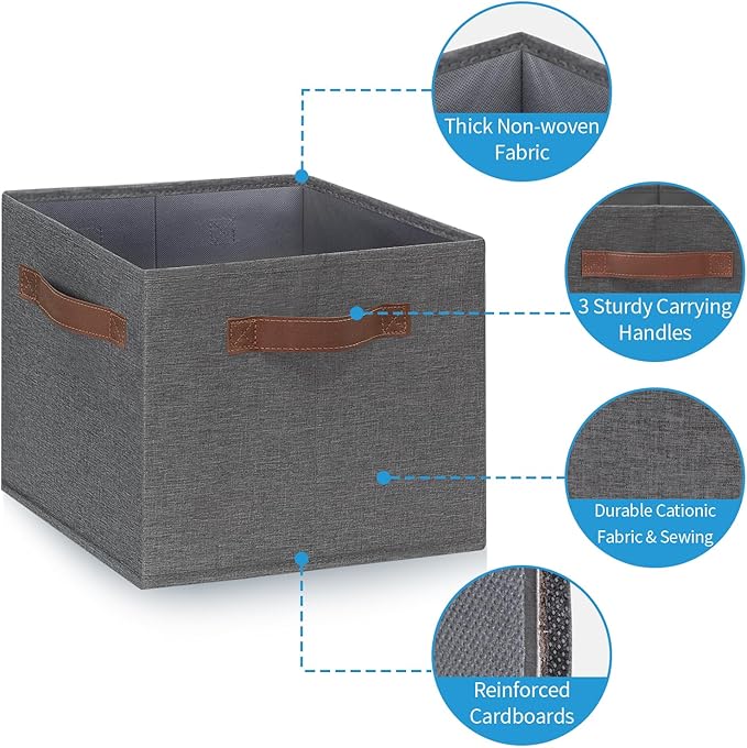 GhvyenntteS Large Fabric Storage Bins 6 Pack, 15x11x9.6 Inch Storage Baskets for Shelves, Foldable Closet Storage Bins for Shelves, Closet Organizers and Storage Boxes, Gray