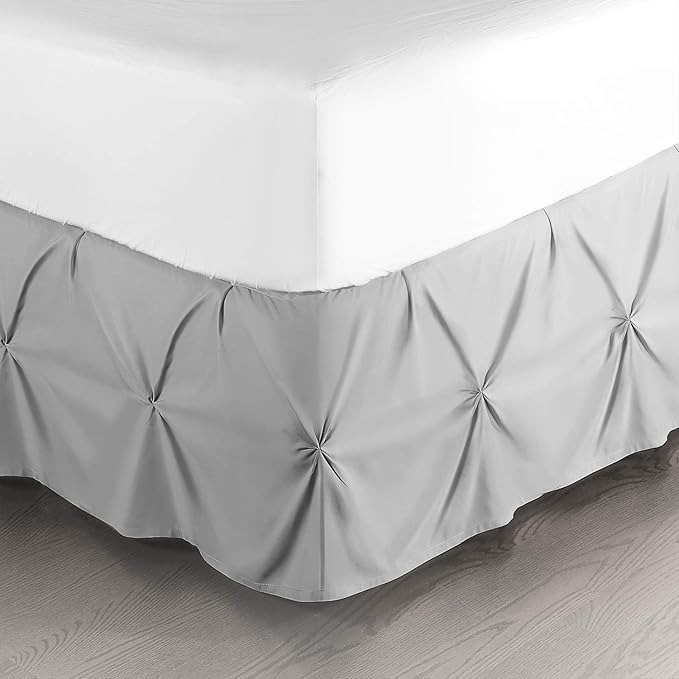 Nestl Light Grey Bed Skirt Queen Size, Pinch Pleat Queen Bed Skirt, 14" Inch Drop Queen Bedskirt, Hotel Quality Light Grey Bed Skirts, Microfiber Bedskirt for Queen Bed, Light Grey Queen Bed Skirt