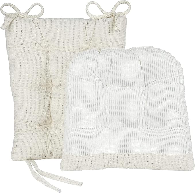 Klear Vu Omega Non-Slip Rocking Chair Cushion Set, Assembled in USA, Thick Padding & Tufted Design, Includes Seat Pad & Back Pillow with Ties, 17x17 Inches, 2-Piece Set, Tyson Birch