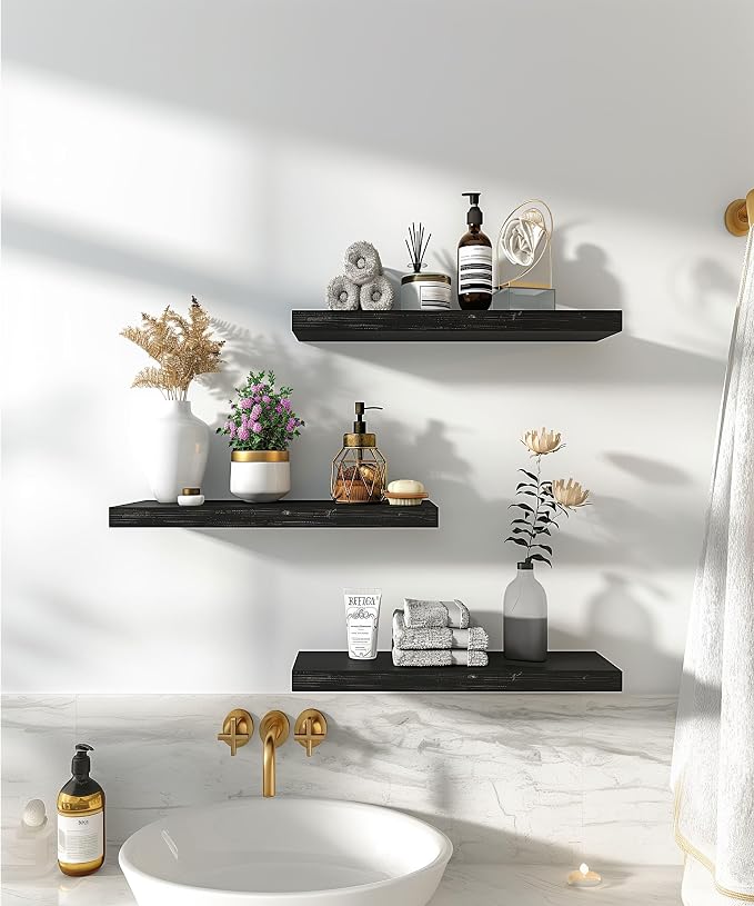 YYWUOJJ Wood Floating Shelves for Wall Decor, Rustic Wall Shelves for Bedroom