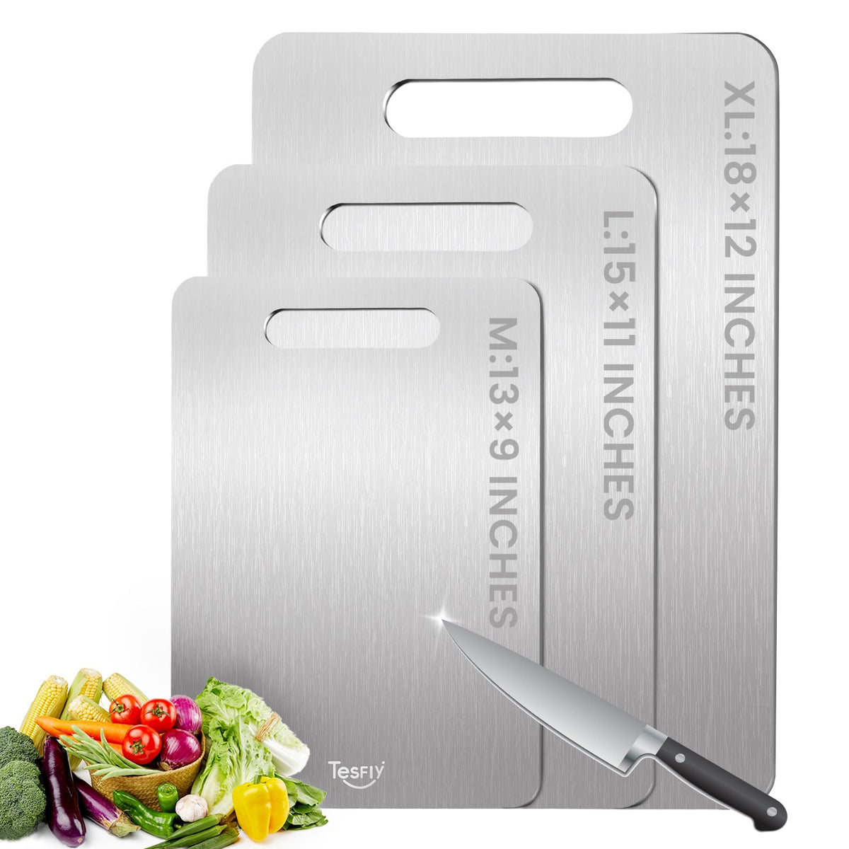 3 Pack Titanium Cutting Board - 100% Pure Titanium Cutting Boards For Kitche,Easy to clean, Double-sided food-grade Cutting Board For Meats, Fruits And Vegetables (M+L+XL)
