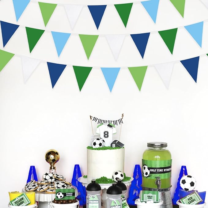 32Ft Golf Party Decorations Blue Green Fabric Triangle Banner Flag Banner Pennant Garland Streamers for Hole in One Wedding Birthday Baby Shower Home Outdoor Garden Masters Golf Party Decoration