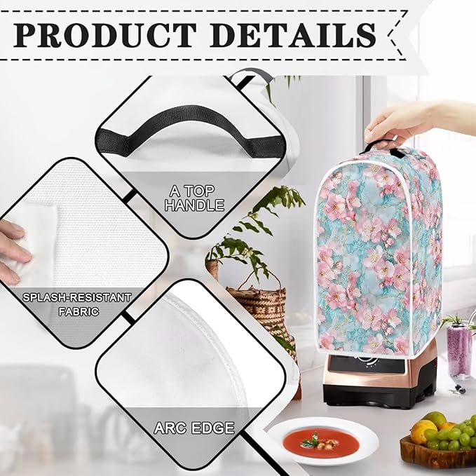 Talayituse Cherry Blossom Marble Print Blender Dust Cover, Fingerprint Protection Cover for Stand Mixer or Coffee Machine, Home Kitchen Appliance Covers for Stain Dust Resistant Supplies