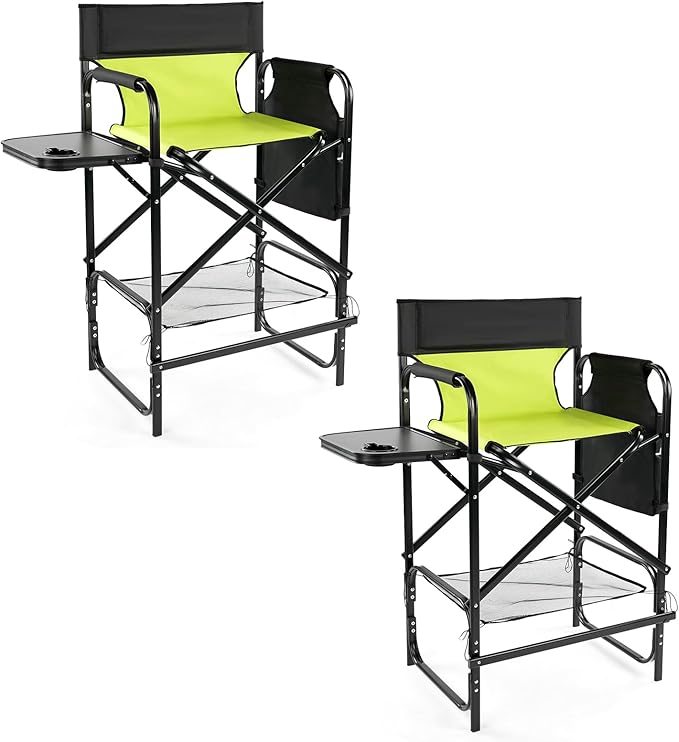 Outvita 2 Piece 31" Tall Directors Chair Height Seat Folding with Side Table Storage Bag, Support for 300Lbs Portable Makeup Artist Chair with Bar Height(Green/Black)