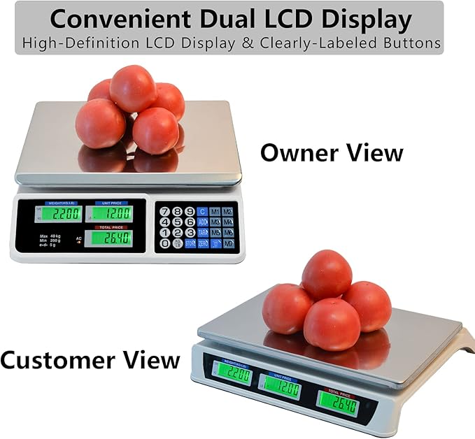 C-CHAIN 88LB Digital Price Scale Electronic Price Computing Scale LCD Digital Commercial Food Meat Weight Scale, Upgraded Version