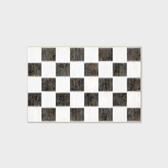 EVERGRACE Checkered Plaid Area Rug 2x3, Soft Fuzzy Faux Wool Rugs Washable Non Slip Rugs Small Rug Carpet for Entryway Bedroom Living Room Hallway Kitchen and Laundry Room, Black and White