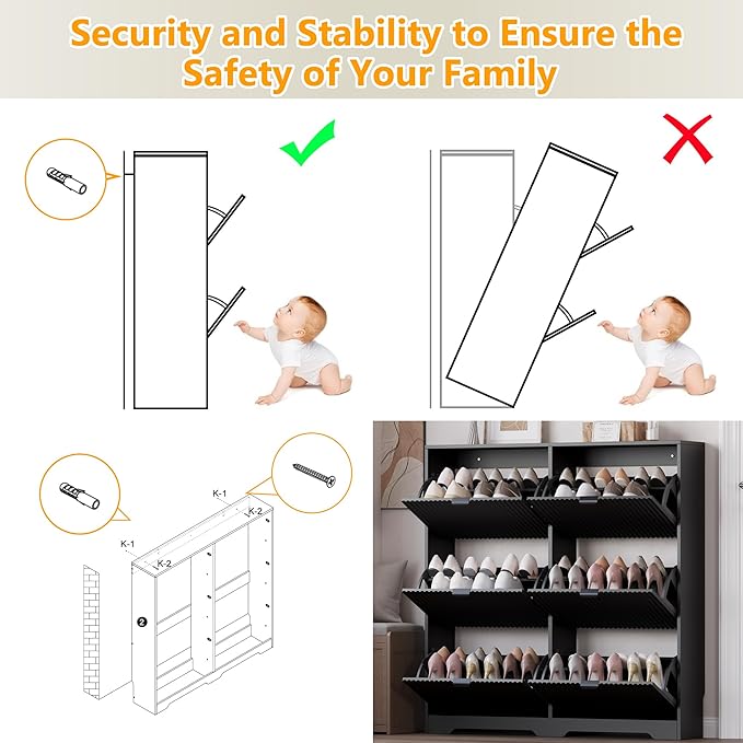 BORNOON Large Shoe Cabinet for Entryway, Tall Narrow Shoe Storage Cabinet with 6 Flip Drawers and Adjustable Shelves, Shoe Rack Cabinet Organizer for Hallway, Foyer, Small Apartment