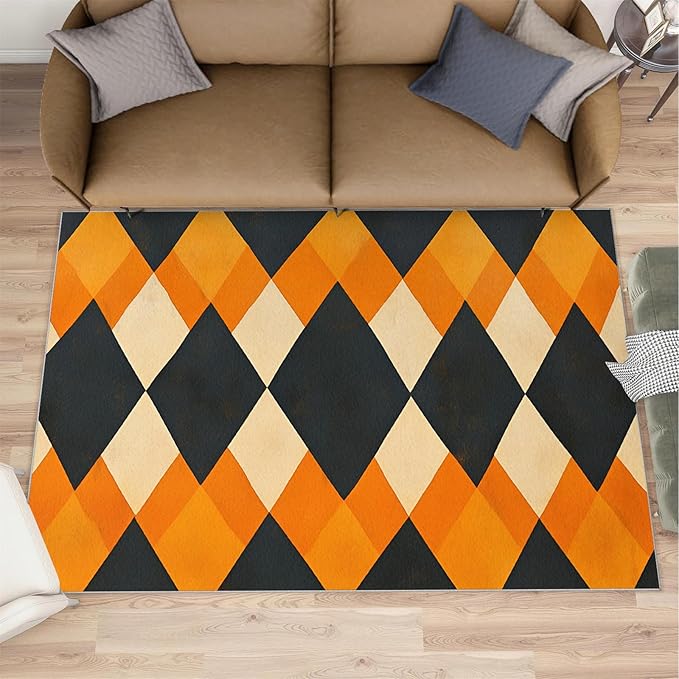 4x6 Geometric Cafe Rug - Diamond Shape Pattern Rugs for Bedroom Aesthetic, Modern Minimalism Soft Comfortable Non-Slip for Offie Bedroom Study Boy Girl Room Hotel Dorm