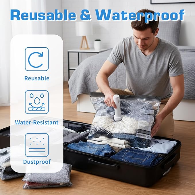 SIHUADON 15PCS Travel Vacuum Bags With Portable Electric Pump