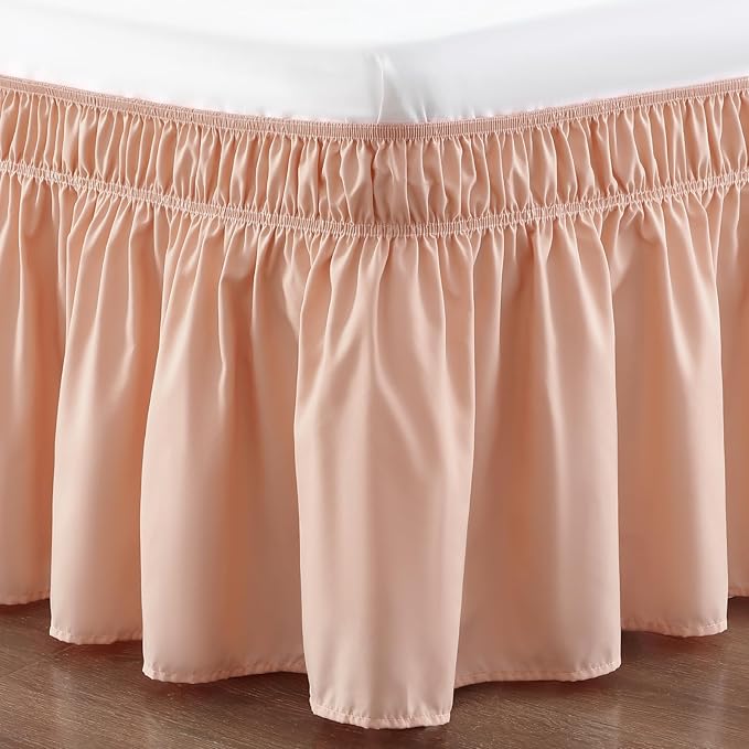 RIMELA Bed Skirt Queen Size 15 Inch Drop, Wrap Around Elastic Bedskirt Solid Microfiber Luxury Hotel Quality Fabric, Easy to Install Machine Washable Wrinkle & Fade Resistant, Flesh Pink
