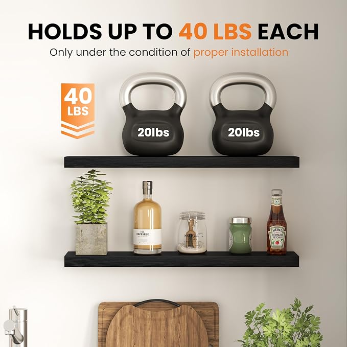 Fun Memories Floating Shelves for Wall, 36 Inch Long Set of 2 Rustic Wood Wall