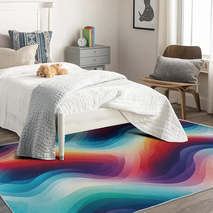 Rainbow Gradient Modern Abstract Area Rug, 7x10, Washable Non-Slip Soft Carpet for Entryway, Kids & Pets Friendly Home Decor