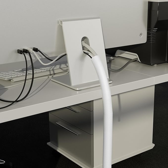 D-Line White 43in Cable Sleeve, Flexible Wire Protector Tubing, Split Electrical Conduit, Plastic PC Cable Management Tube, Cord Sheath, TV Loom Tubing - 1.26in Diameter, 43-inch Length