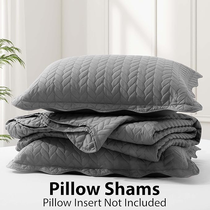 IR Imperial Rooms King Quilt Bedding Set Size (106" x 96") + 2 Pillow Shams (20" x 36"+ 2") - 3 Pcs All Season Lightweight Reversible Microfiber Coverlet Embossed Quilt Bedspread (Grey)