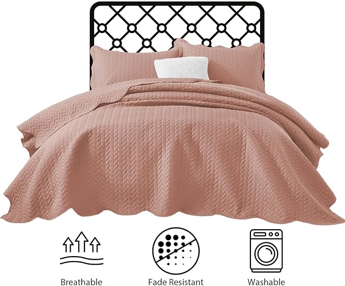 IR Imperial Rooms Twin Quilt Bedding Set Size (68” x 86”) + 1 Pillow Shams (20” x 26” + 2”) - 2 Pcs All Season Lightweight Reversible Microfiber Coverlet Embossed Quilt Bedspread (Peach/Baby Pink)
