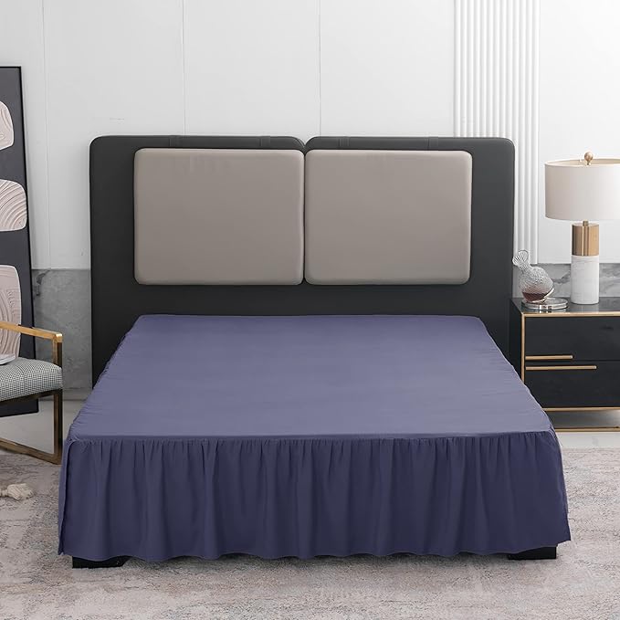 Bed Skirt Full Size Ruffled Bed Skirt with Split Corners, 14 Inch Drop Dust Ruffle Bed Skirts with Platform, Navy Blue