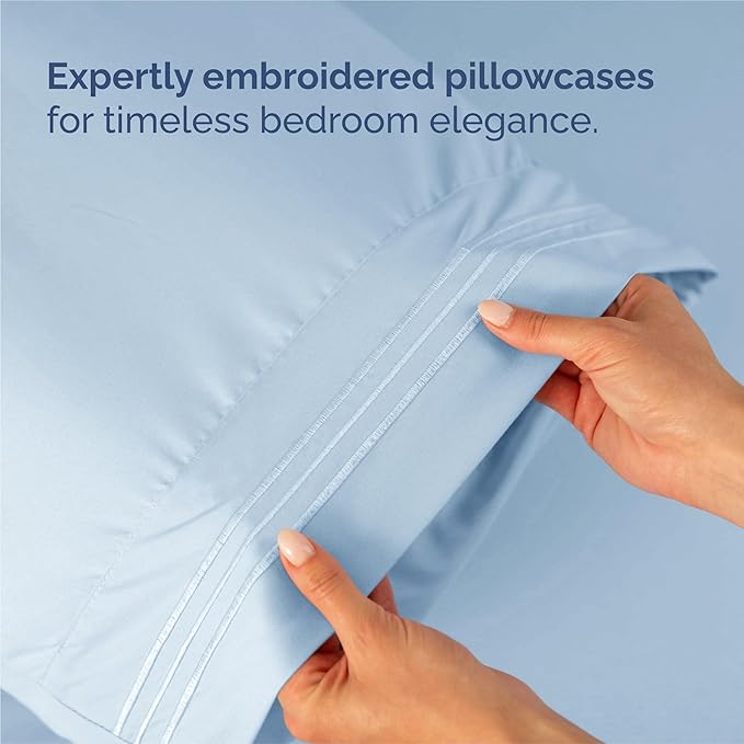 King Size 4 Piece Sheet Set - Comfy Breathable & Cooling Bed Sheets Set - Hotel Luxury Bedding for Women, Men, Kids & Teens - Deep Pockets, Easy-Fit, Super Soft & Wrinkle Free - Oeko-Tex - Sky Blue
