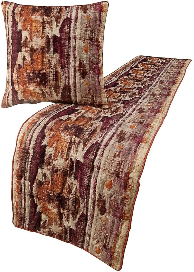 The HomeCentric King Queen Twin Pink & Orange Designer Twin 53"x18" Bed Runner Without Pillow Cover, Ikat & Quilted Bed Scarf on Cotton Printed Fabric - Ikat Splash