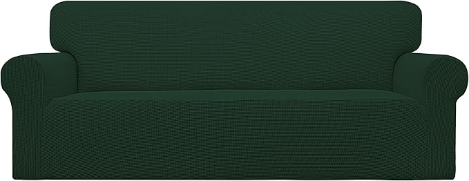 Easy-Going Stretch Sofa Slipcover 1-Piece Sofa Cover Furniture Protector Couch Soft with Elastic Bottom for Kids, Polyester Spandex Jacquard Fabric Small Checks (Sofa, Dark Green)