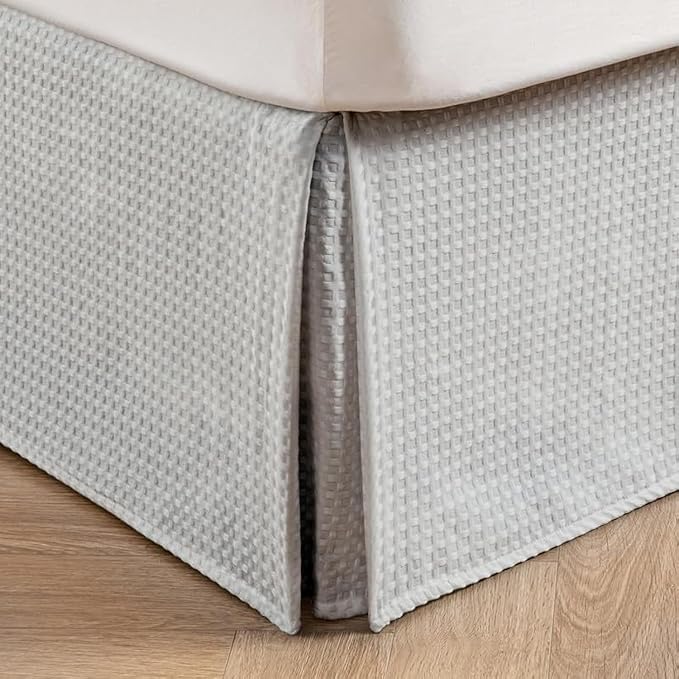 MIYE Pleated Waffle Weave Bed Skirt, Tailored Dust Ruffle 14 Inch Drop Easy Fit, Machine Washable (Light Grey, Twin - 14" Drop)