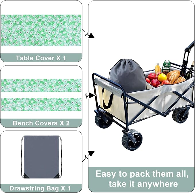 misaya Picnic Table Cover with Bench Cover, Waterproof Elastic Fitted Tablecloth for 8 Foot Tables, Rectangle Washable Polyester Tablecloths for Picnic, Camping, Outdoor (Green Daisy, 30" x 96")