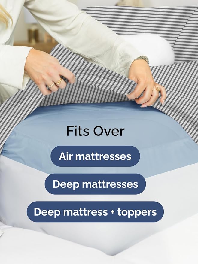 Extra Deep Cal King Sheet Set - 6 Piece Breathable & Cooling Sheets - Hotel Luxury Bed Sheets Set - Easy Fit - Soft, Wrinkle Free & Comfy Sheets Set - Grey Striped Sheet Set with Extra Deep Pockets