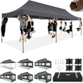 COBIZI 10x30 Pop Up Heavy Duty Canopy with 8 Sidewalls and Hexagonal Legs, Easy up Tent for Party, Wedding and Commercial, Outdoor Canopy with Carry Bag, Waterproof & UPF50+ (Gray)