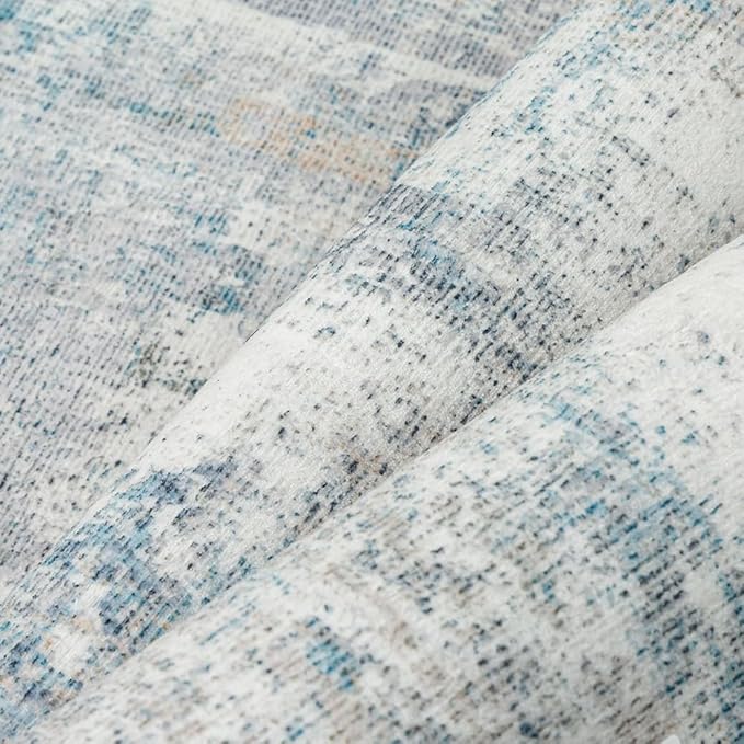 3x5 Washable Area Rug Blue Cream Abstract Entryway Office Throw Rug Neutral Modern Non Slip Soft Low Pile Lightweight Small Carpet for Kitchen Living Room Bedroom Entrance