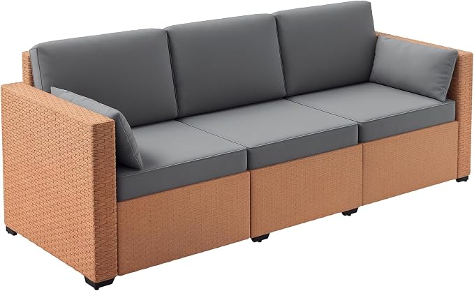 Outsunny Patio Couch PE Wicker Deep Seating Outdoor Sofa