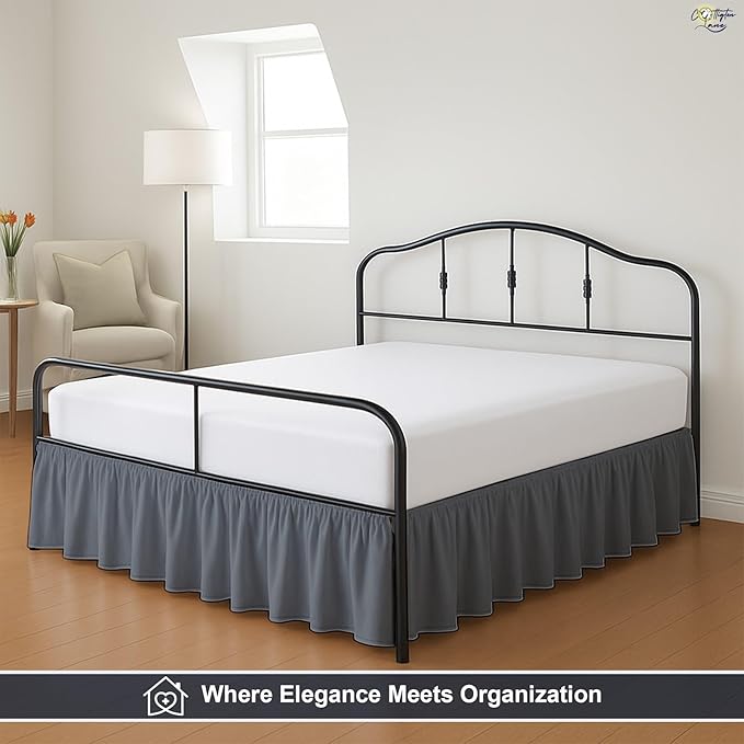 Cottington Lane Ruffled Bed Skirt King Size with Split Corner, Brushed Microfiber Hotel Quality Dark Grey Dust Ruffle, 24 Inch Drop Gathered Bedskirt, Soft and Stylish, Shrinkage and Fade Resistant