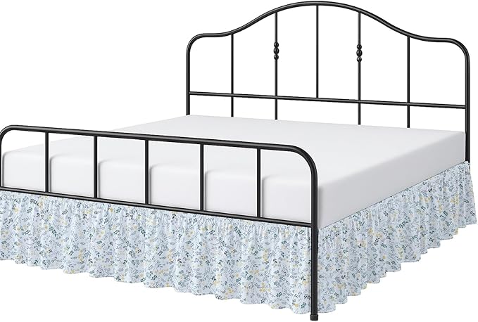 Cottington Lane Ruffled Bed Skirt King Size with Split Corner, Brushed Microfiber Hotel Quality Dust Ruffle, 18 Inch Drop Gathered Bedskirt, Soft, Stylish, Shrink & Fade Resistant, Garden Bloom