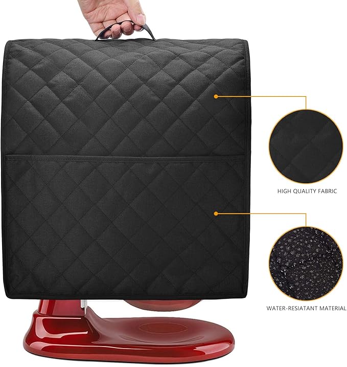 Stand Mixer Dust Cover with 3 Pockets Compatible with KitchenAid Tilt Head, Easy Cleaning,Can Ironable (Black, Fits for 6-8 Quart)