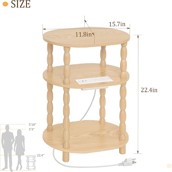 MaxSmeo End Table with Charging Station, Small Oval Side Table