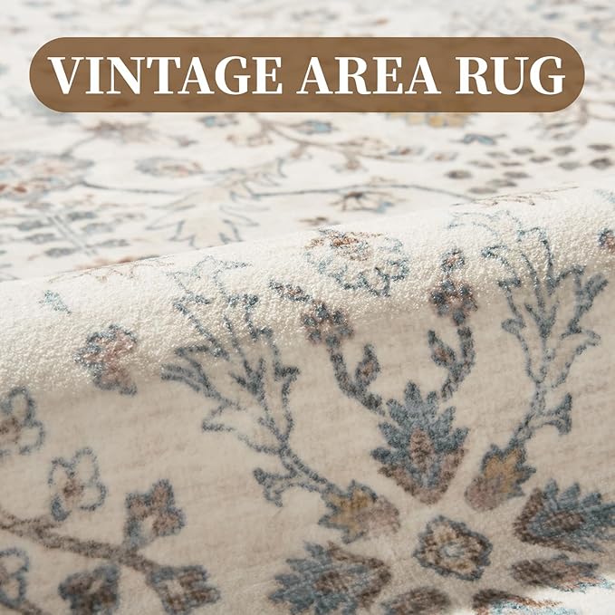 MontVoo-Vintage 2x10 Runner Rug-Soft Beige Washable Runners for Hallways-Non Slip Bedside Rugs for Bedroom-Machine Washable Long Rug for Hallways Entryway Laundry Room Stair Kitchen Bathroom