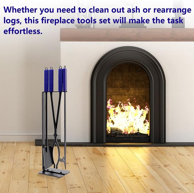 CKLT 28in Fireplace Tools Set with Metal Stand Wrought Iron