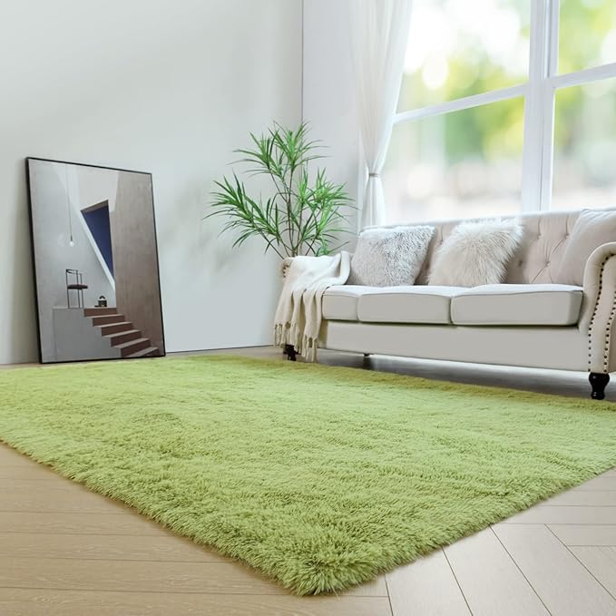 duduta Green Soft Fluffy Rug 5x8 ft, Shag Fuzzy Plush Rectangle Carpet for Bedroom Nursery Living Room Home Decor