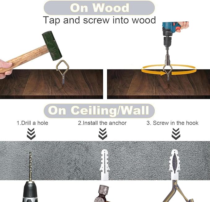 20PCS Eye Screw Hooks for Hanging Heavy Duty with Safety Buckle.Metal Ceiling Hooks for Hanging Plants,Cup,Wind Chime,Bird Feeders,String Lights at Indoor&Outdoor,2.36 Inch(No Drill Bit)