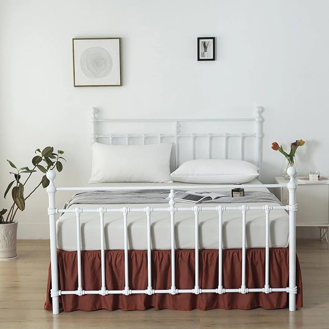 Bed Skirt Queen Size Ruffled Bed Skirt with Split Corners, 12 Inch Drop Dust Ruffle Bed Skirts with Platform, 12'' Queen, Rust