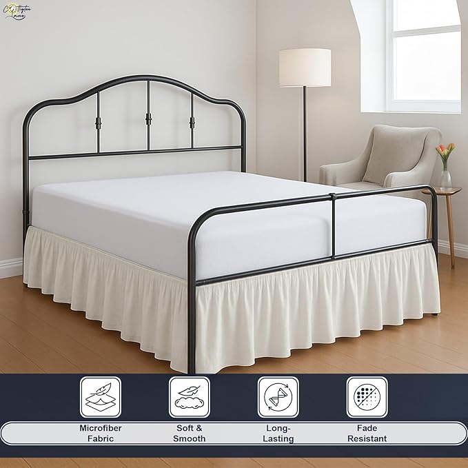 Cottington Lane Ruffled Bed Skirt Queen Size with Split Corner, Brushed Microfiber Hotel Quality Ivory Dust Ruffle, 12 Inch Drop Gathered Bedskirt, Soft and Stylish, Shrinkage and Fade Resistant