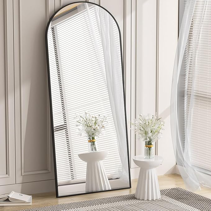Koonmi 30"x71" Arched Full Length Mirror, Black Large Floor Mirror with Aluminum Alloy Frame Standing Hanging or Leaning Wall-Mounted Full Body Mirror for Living Room and Bedroom