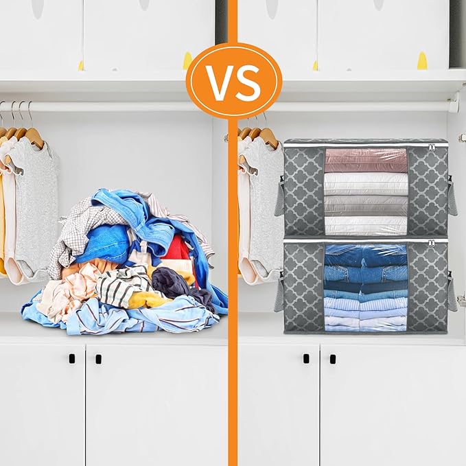 90 L Large Storage Bag Clothes Storage Organizer with Durable Handles for Closet Storage, Comforter, Blanket, Clothing, Bedding and Toys 6 Pack