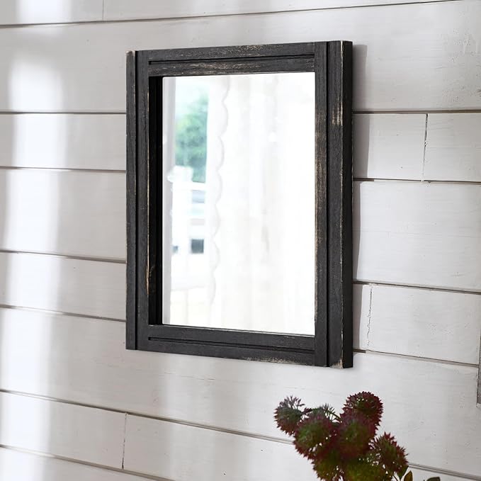 AAZZKANG Wall Mounted Mirror Small Rectangular Retro Mirrors with Wood Frame for Bedroom Living Room Bathroom Entryway Large 20"x16"