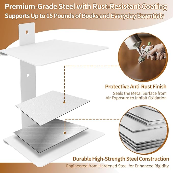 Invisible Floating Bookshelves 6 Tier, Heavy Duty Metal Book Organizer