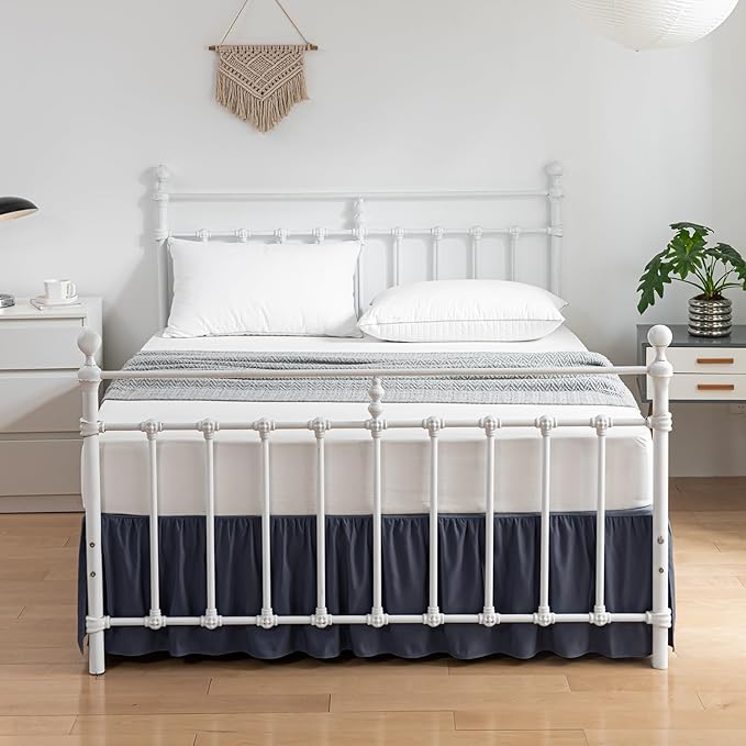 Bed Skirt Queen Size Ruffled Bed Skirt with Split Corners, 14 Inch Drop Dust Ruffle Bed Skirt with Platform,Blue