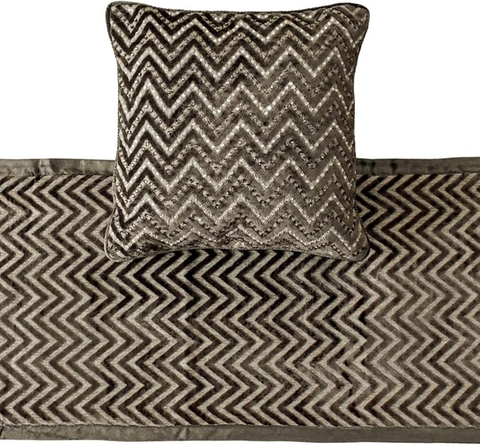 The HomeCentric King Queen Twin Grey Decorative Full 68"x18" Bed Runner Without Pillow Cover, Crystals Bed Scarf on Velvet Fabric - Grey Crystal Chevy