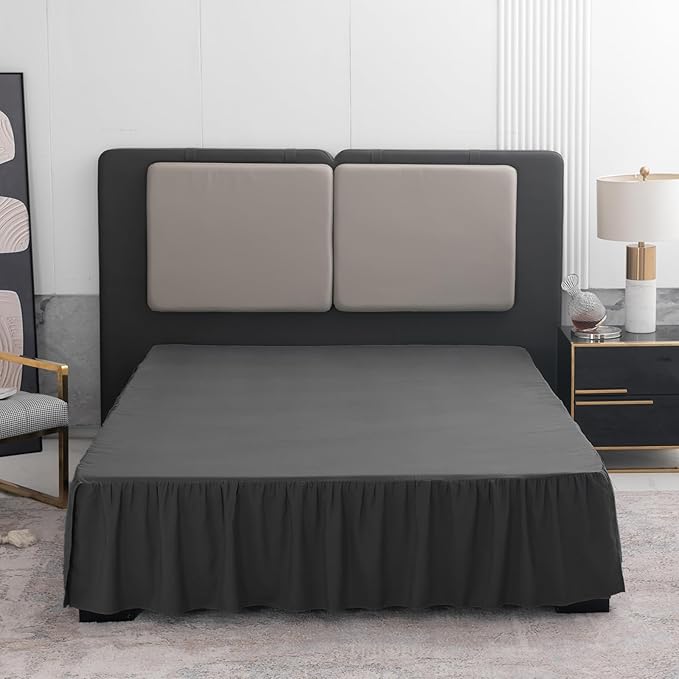 TSUTOMI Bed Skirt Full Size Ruffled Bed Skirt with Split Corners, 18 Inch Drop Dust Ruffle Bed Skirts with Platform, Gathered Style, 100% Microfiber, Black